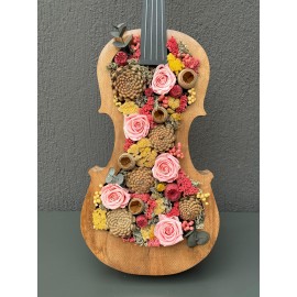 DEKORATİF AHŞAP KEMAN PEMBE SOLMAYAN GÜL